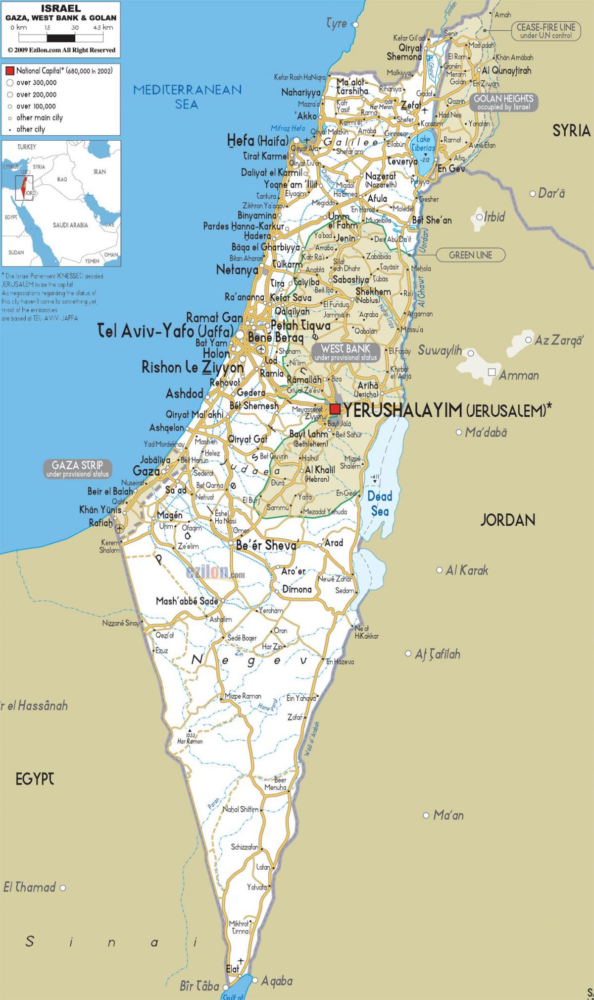mapa izraele silnice