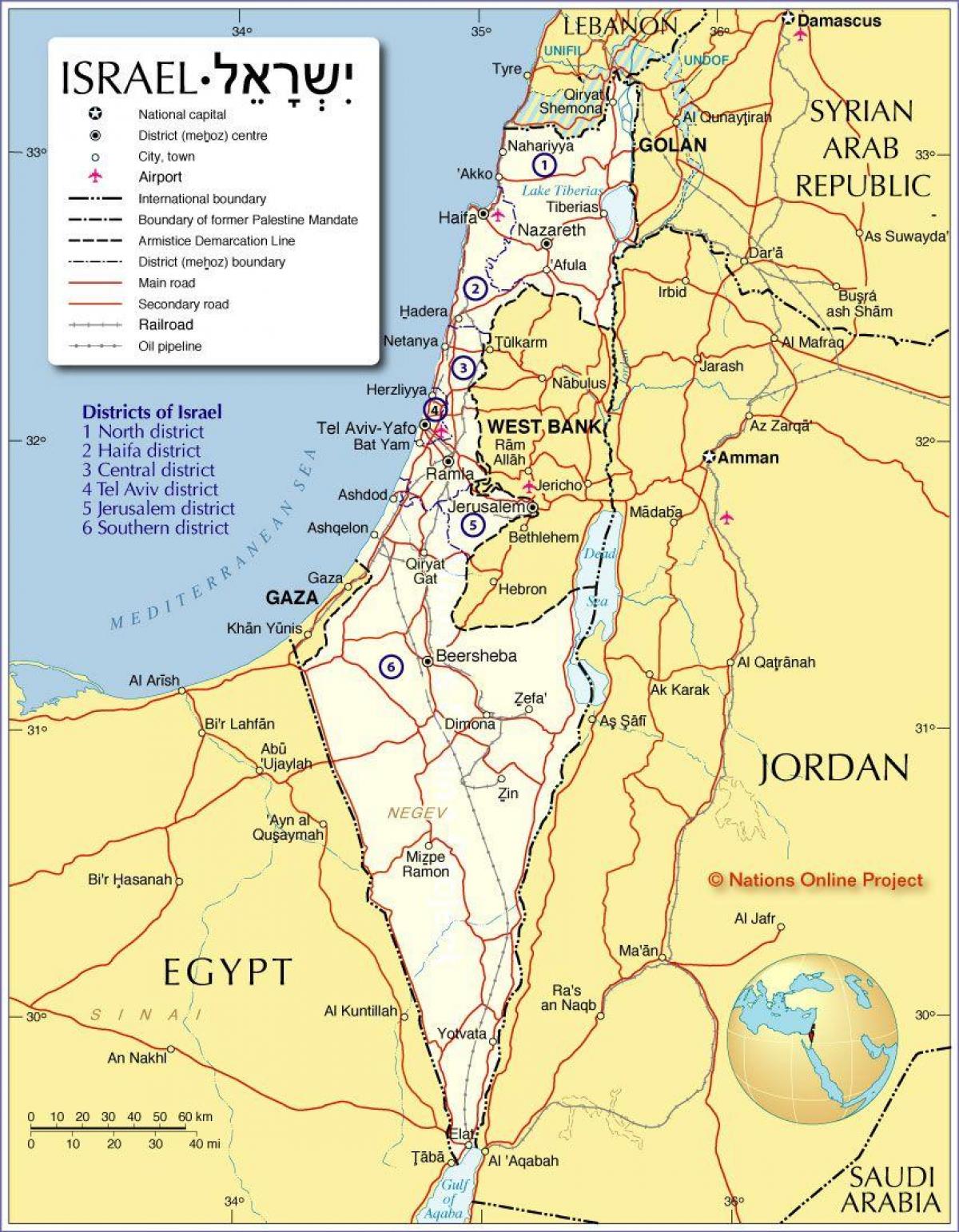 izrael regionů mapě